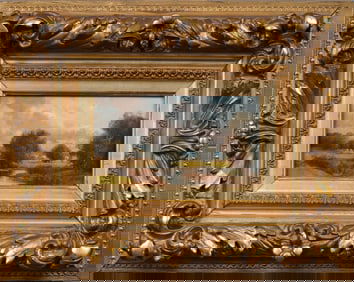 Antique American Hudson River School Panoramic Landscape Framed Oil Painting ATTR Levi Prentice