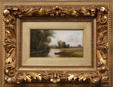Antique American Hudson River School Panoramic Landscape Framed Oil Painting ATTR Levi Prentice