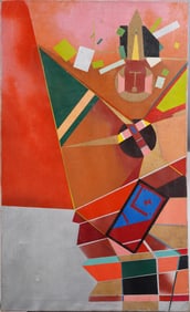 Large Mid Century Modern American Large Cubist Abstract Geometric Landscape Original Oil Painting