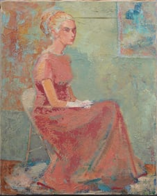 Antique American Southern School Young Woman Portrait Signed Original Oil Painting