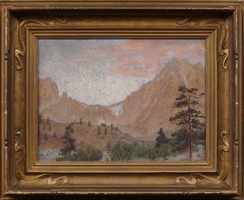 Antique American California Sunset Landscape Impressionist Early 1900s Original Oil Painting