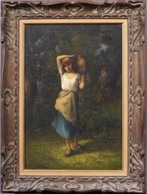 Leon Richet (1847-1907) Antique French Impressionist Young Woman Portrait Framed Oil Painting