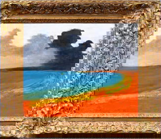 Vintage Signed Abraham Pariente Modernist Abstract Fauvist Beach Scene Framed Oil Painting