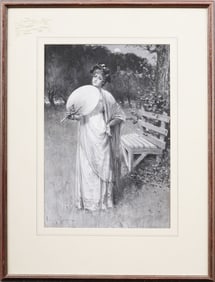 Davidson Knowles (fl.1879 - 1902) Antique English Elegant Moonlit Young Woman Portrait Painting