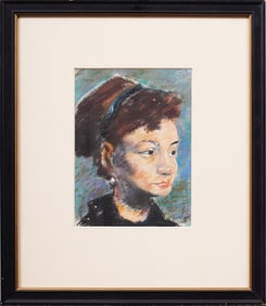 Vintage American School Modernist Portrait Painting Framed Signed  Original Oil Painting