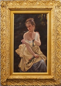 Achilles Theodore Cesbron 1849-1915 Pre Raphaelite Woman and Butterfly French Portrait Oil Painting