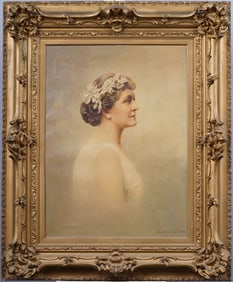 C.S. Wiltschek (1876 - 1944) Antique American Large Realist Woman Portrait Framed Oil Painting