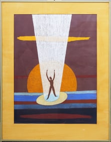 Nicely Painted Signed "R. Weber 1982" American School Surreal Modernist Portrait Painting