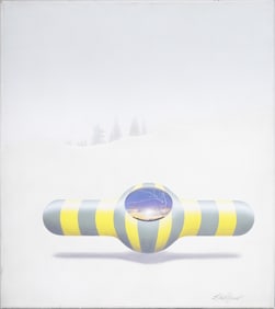 Elliot Wenner Signed Mid Century Modern Abstract Surreal Winter Landscape Signed Oil Painting