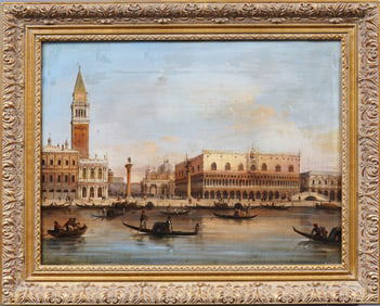 Important Antique Italian Venice Cityscape Framed Oil Painting ATTR Francesco Tironi (1745 - 1800)
