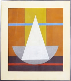 Vintage Signed Precisionist Abstract White Lotus Flower Signed Still Life Painting