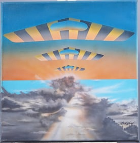 Elliot Wenner Large Signed Surreal Sunlit Cloudscape Abstract Vintage Mid Century Modern Painting