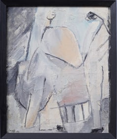 Vintage Paris School French Modernist Abstract Figural Framed and Signed Original Oil Painting
