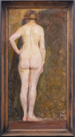 Vintage Signed American School Framed Nude Woman Portrait Original Oil Painting