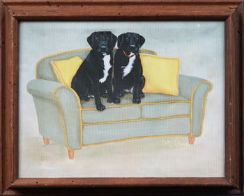 Vintage Carol Dillon Signed & Framed Serigraph Black Lab Dog Portrait Print