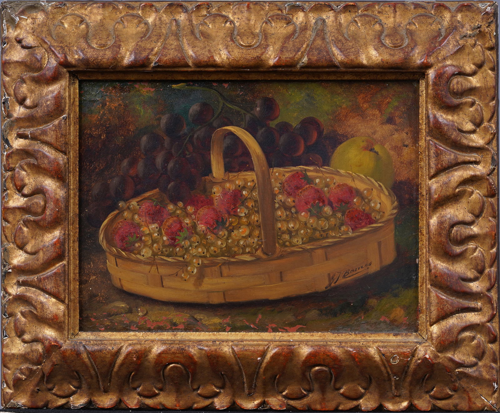 Signed Antique European Strawberry and Grape Framed Fruit Still Life Oil Painting (1 of 6)