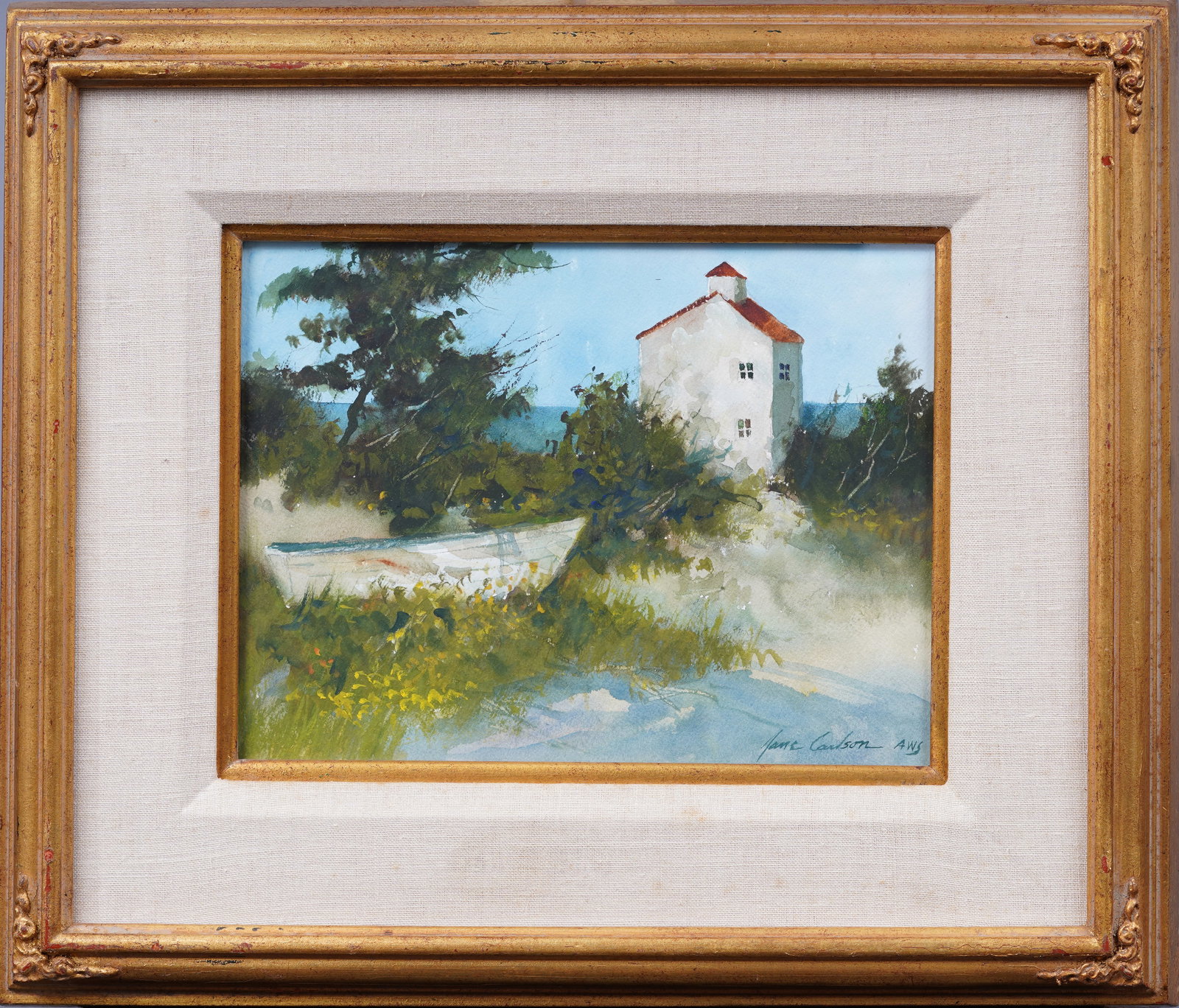 Jane Carlson (Born 1930) Antique American Impressionist Cape Cod Beach Scene Framed Painting (1 of 6)