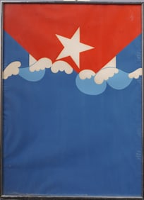 Rare Cuban Latin American Antique Pop Art Modernist Abstract  Flag Painting