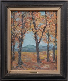 "Teardrop Spencer" Antique American School Fall Mountain Landscape Framed Original Oil Painting