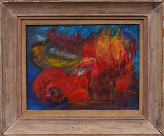 Signed 1969 Mid Century Modern Female Abstract Expressionist American School Oil Painting