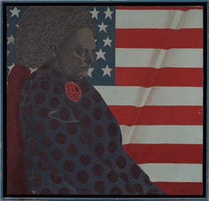 Paul Jasmin Antique American Incredible Modernist American Flag Portrait Framed Oil Painting