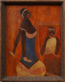 Antique Modernist Black Figural Elegant Party Portrait Framed Oil Painting ATTR Pedro Figari