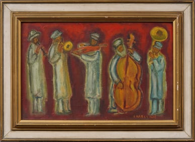 Simon Natan Karczmar (1903 - 1982) Antique Jewish Israeli Musician Portrait Signed Oil Painting