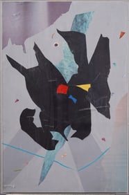 Large Mid Century Modern Signed Antique American Abstract Collage