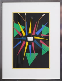 Antique American School Geometric Abstract Framed Original Constructivist Painting