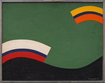 Antique American Geometric Abstract Color Field Signed and Dated 1970 Original Oil Painting