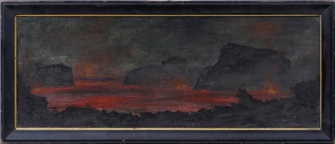 Jules Tavernier (1844 - 1889) Antique American Hawaiian Volcano Erupting Original Oil Painting