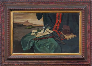 Antique Italian Super Realist Trompe L'oeil Dutch Ripple Frame Still Life & Landscape Oil Painting