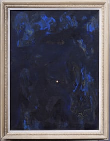 Vintage American Abstract Blue Dog Portrait Framed Oil Painting