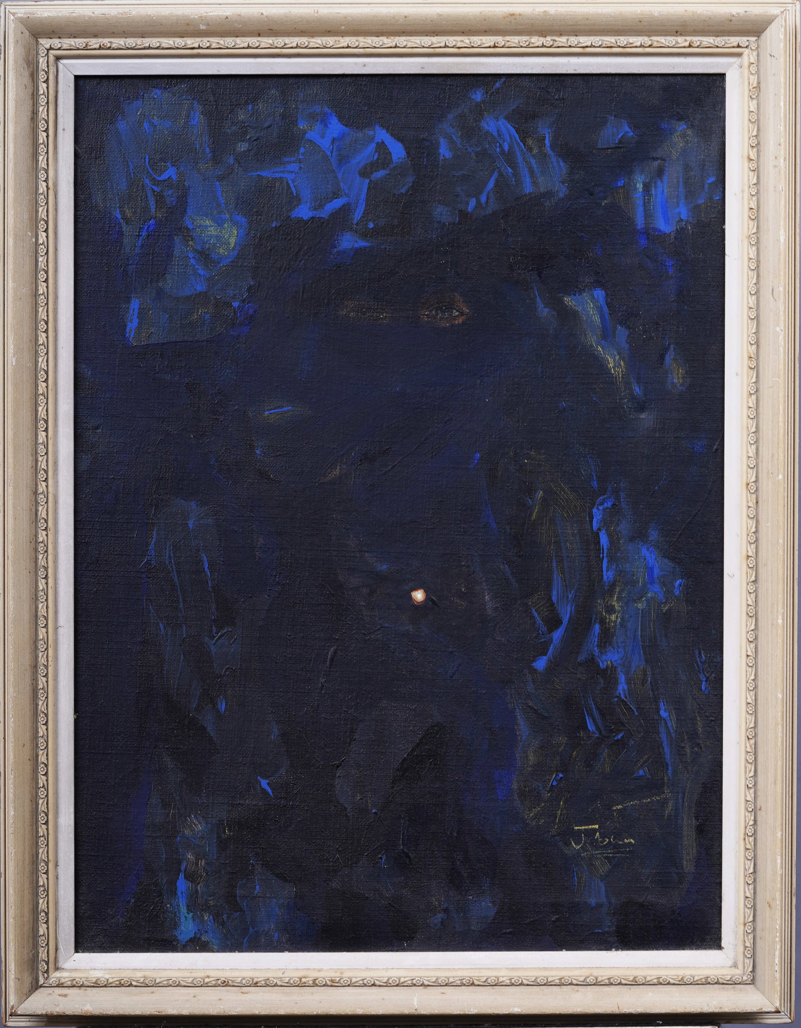 Vintage American Abstract Blue Dog Portrait Framed Oil Painting (1 of 7)
