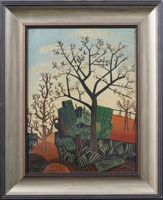 Important Antique American Modernist Landscape Framed Original Oil Painting