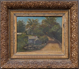 Antique American Impressionist Framed Landscape Original Oil Painting