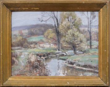 Frank A. Barney (1862 - 1954) Antique American Impressionist Finger Lake Landscape Oil Painting
