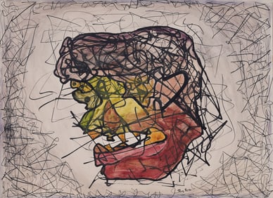 Roger Herz Signed Abstract Expressionist Exhibited Modernist Portrait Painting