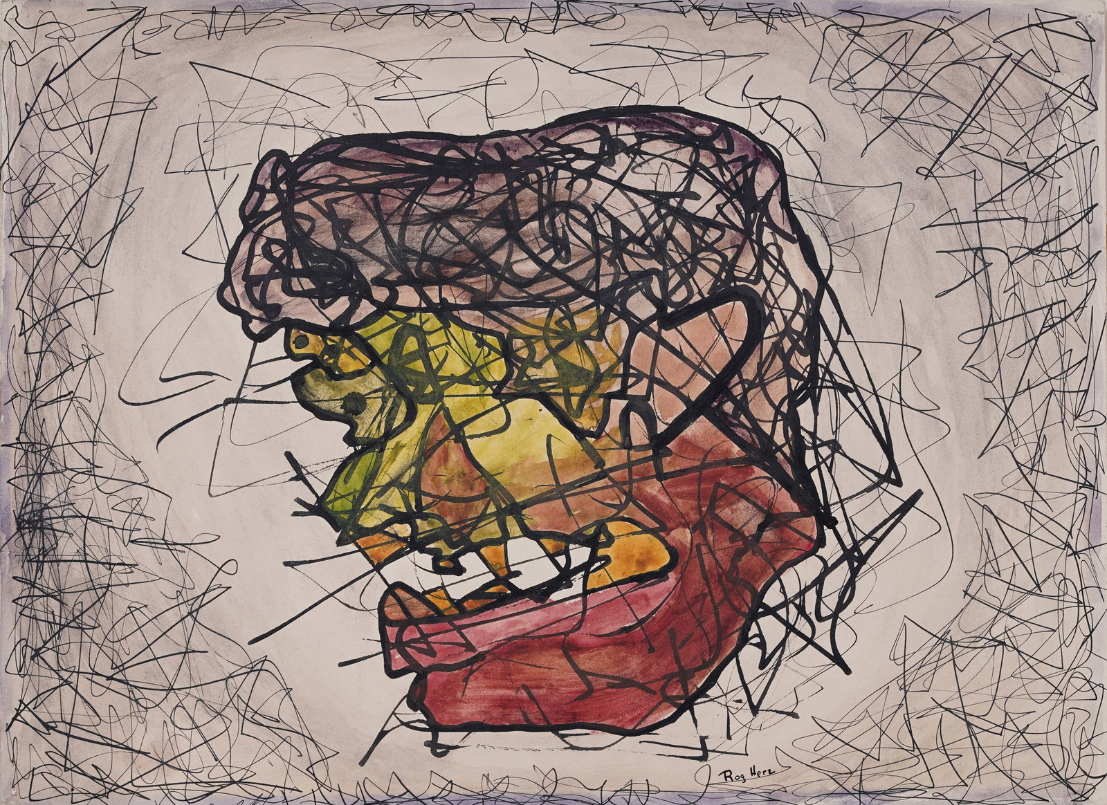 Roger Herz Signed Abstract Expressionist Exhibited Modernist Portrait Painting (1 of 7)