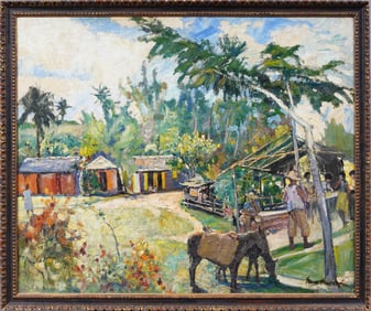 George Hausdorf (1888-1959) Important Large Dominican Republic Farm Landscape Oil Painting