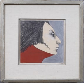 Vintage American School Modernist Framed Portrait Oil Painting