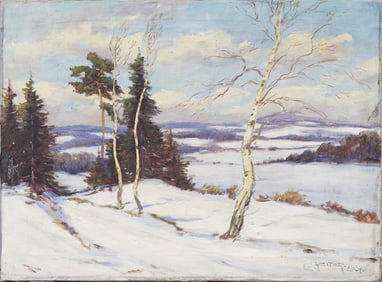 Gustav Reiter Antique Impressionist Winter Snowy Landscape Signed 1937 Original Oil Painting