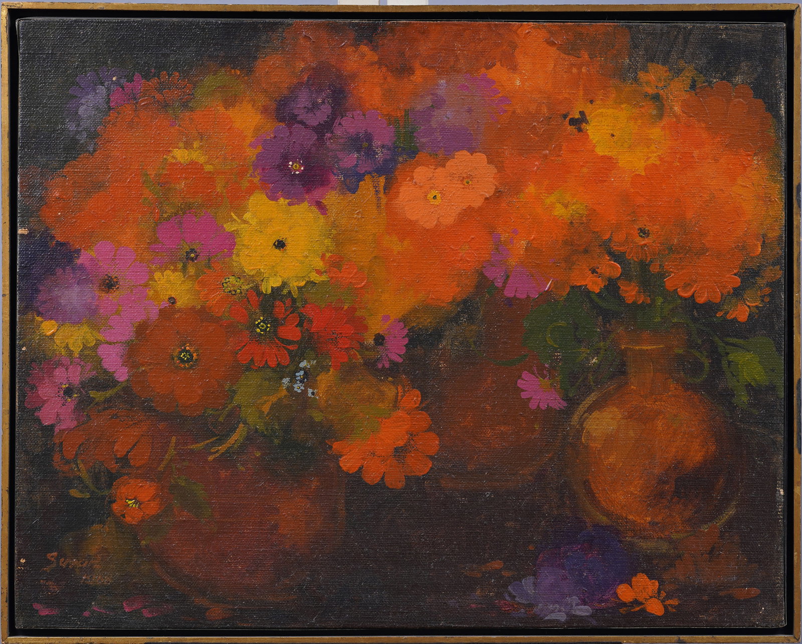 Vintage American Modernist Abstract Flower Still Life Signed Framed Oil Painting (1 of 7)