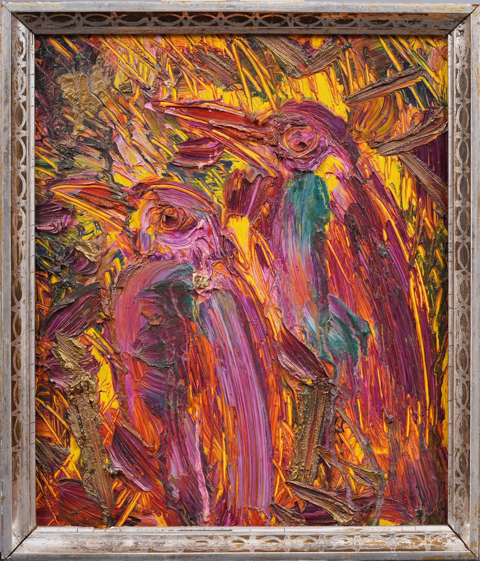 Hunt Slonem 1994 Signed Vintage American Modernist Bird Portrait Pop Art Framed Oil Painting (1 of 5)