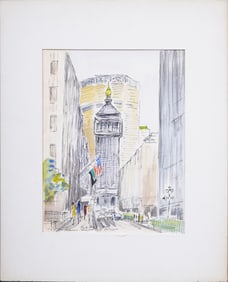 Vintage Signed American School Park Avenue Cityscape Painting