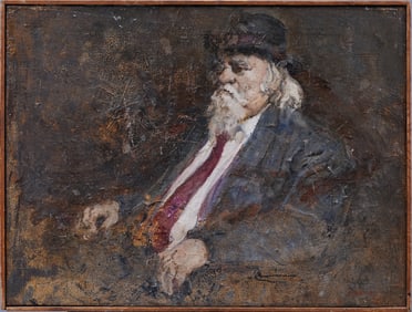 Antique American School Signed Bearded Man Portrait Original Framed Oil Painting