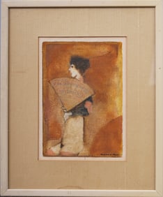 Antique American or European School Signed Elegant Modern Woman Portrait Original Oil Painting