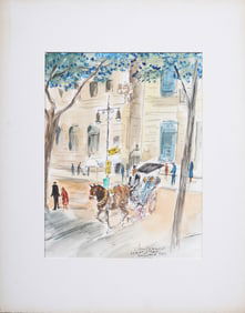 Vintage Signed American School New York City Street Scene Watercolor Painting