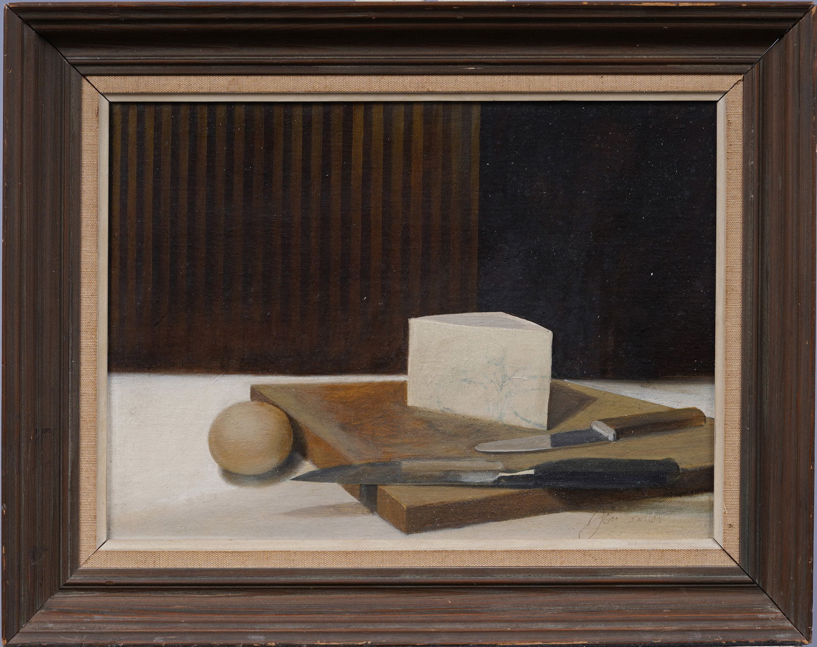 Vintage American Modernist Blue Cheese Kitchen Still Life Framed Modern Original Oil Painting (1 of 8)