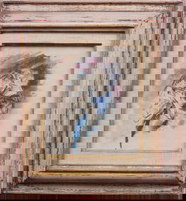 Wilhelm Karloff Signed Exhibited Vintage American Modernist Framed Mother & Child Portrait Painting